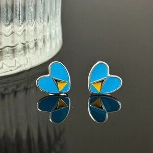 St.Lucia Heart Earrings S925 Sterling Silver Handmade Ear Stud